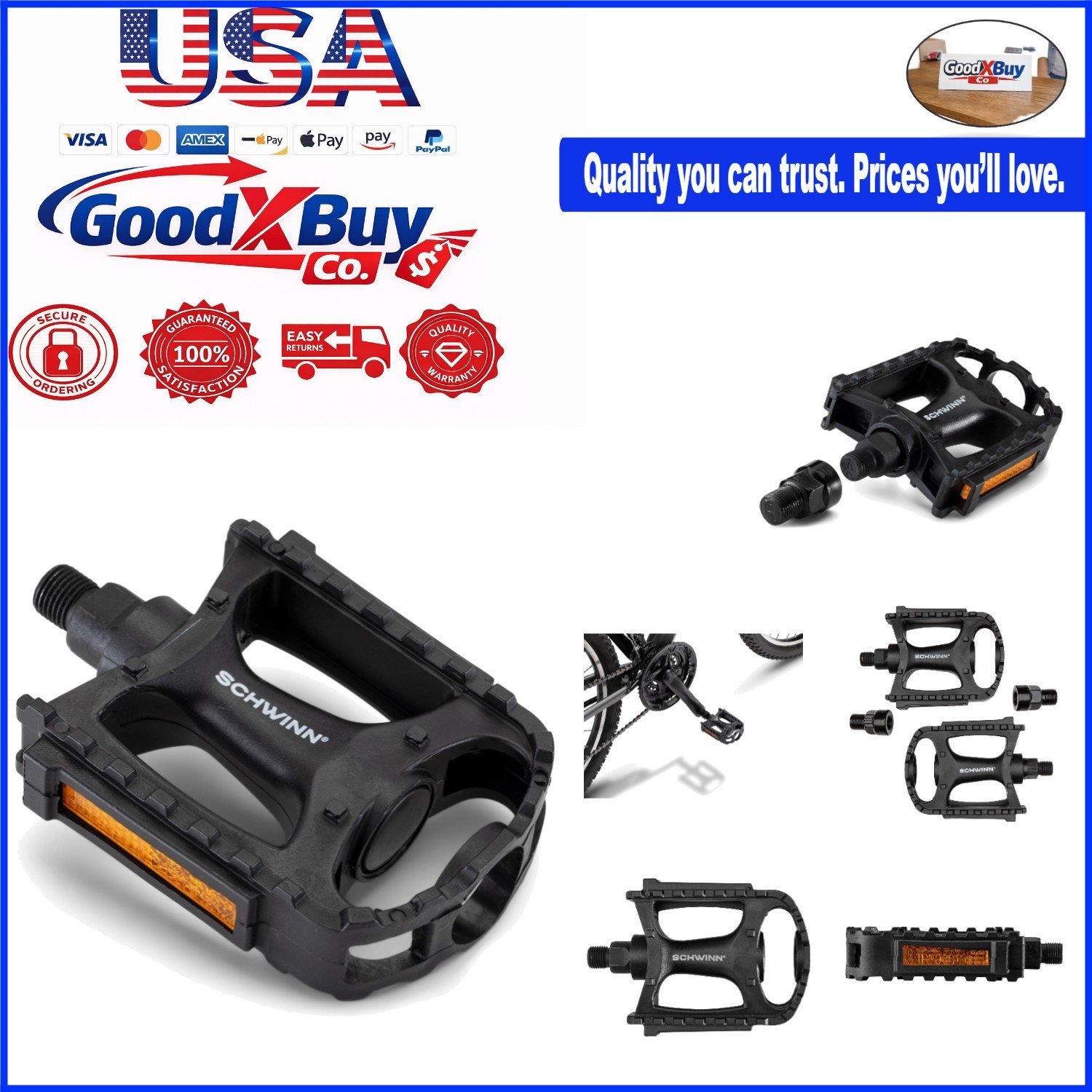 Basic Composite Bike Pedals Set of 2 with Reflectors Lightweight for Most Bik…