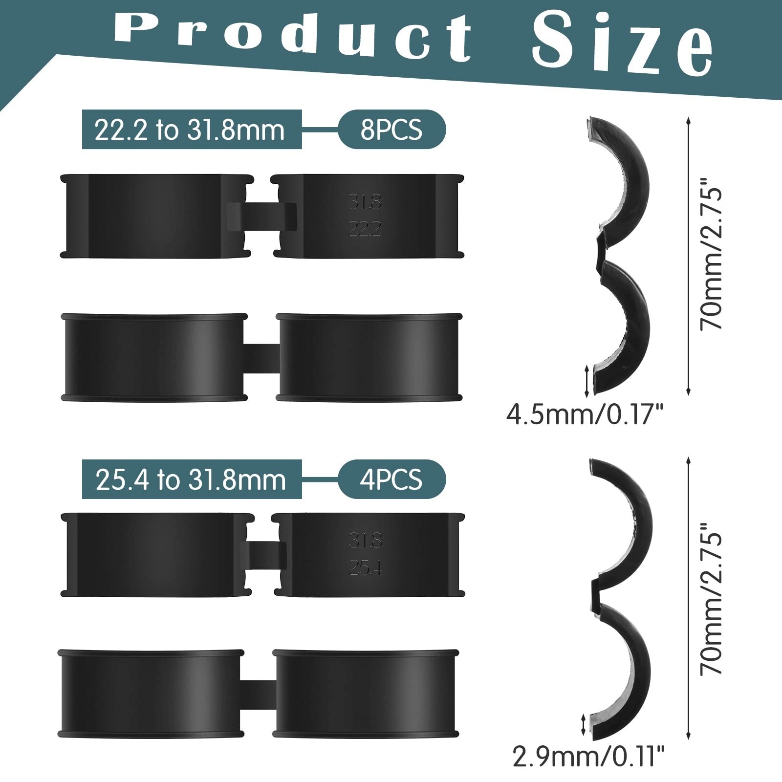 12 Pcs Bicycle Handlebar Shim Rubber Gasket 22.2/25.4 mm to 31.8 mm Bike Hand…