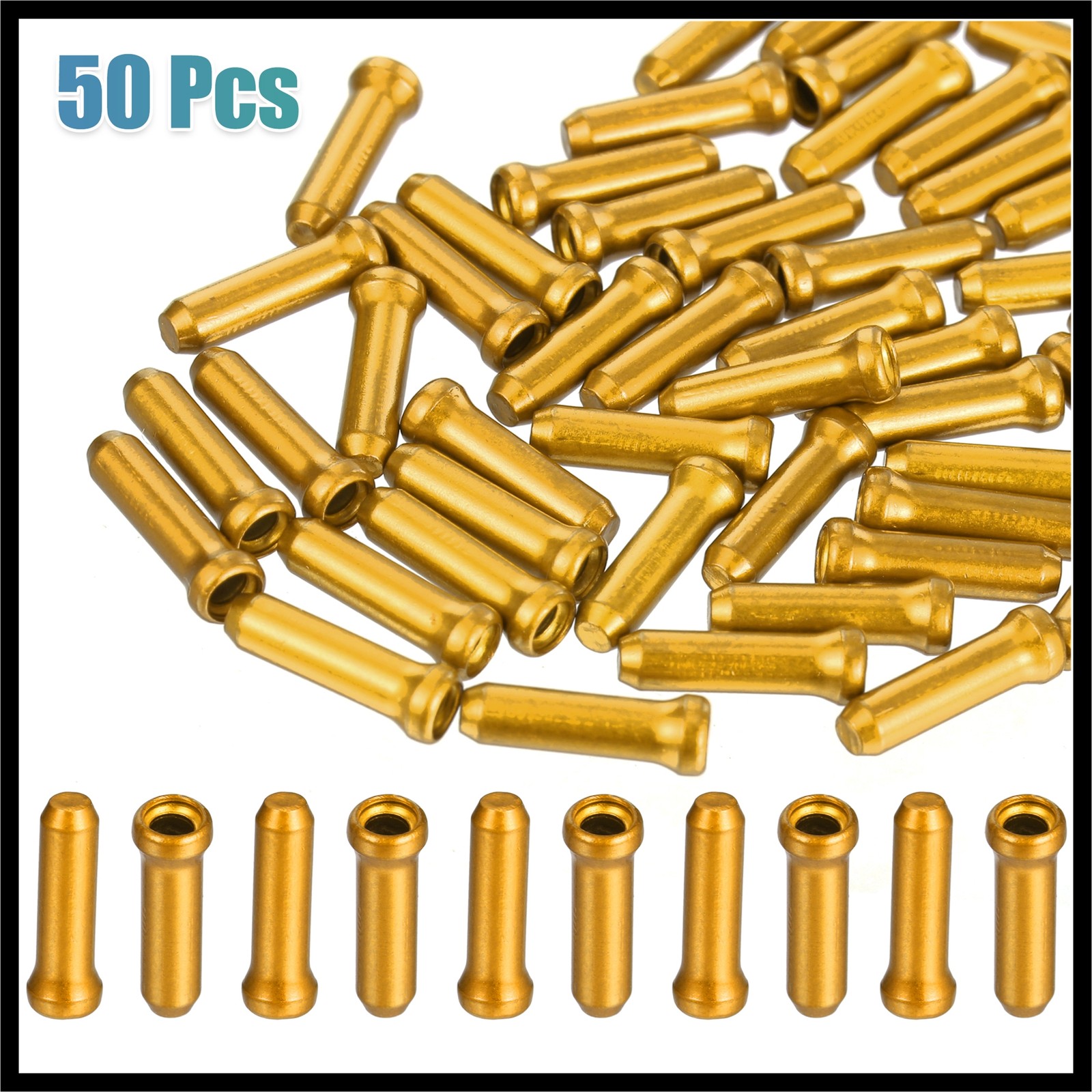 50 Pcs Bicycle Shifter Brake Gear Inner Cable Cap End Tips Crimps Gold Tone