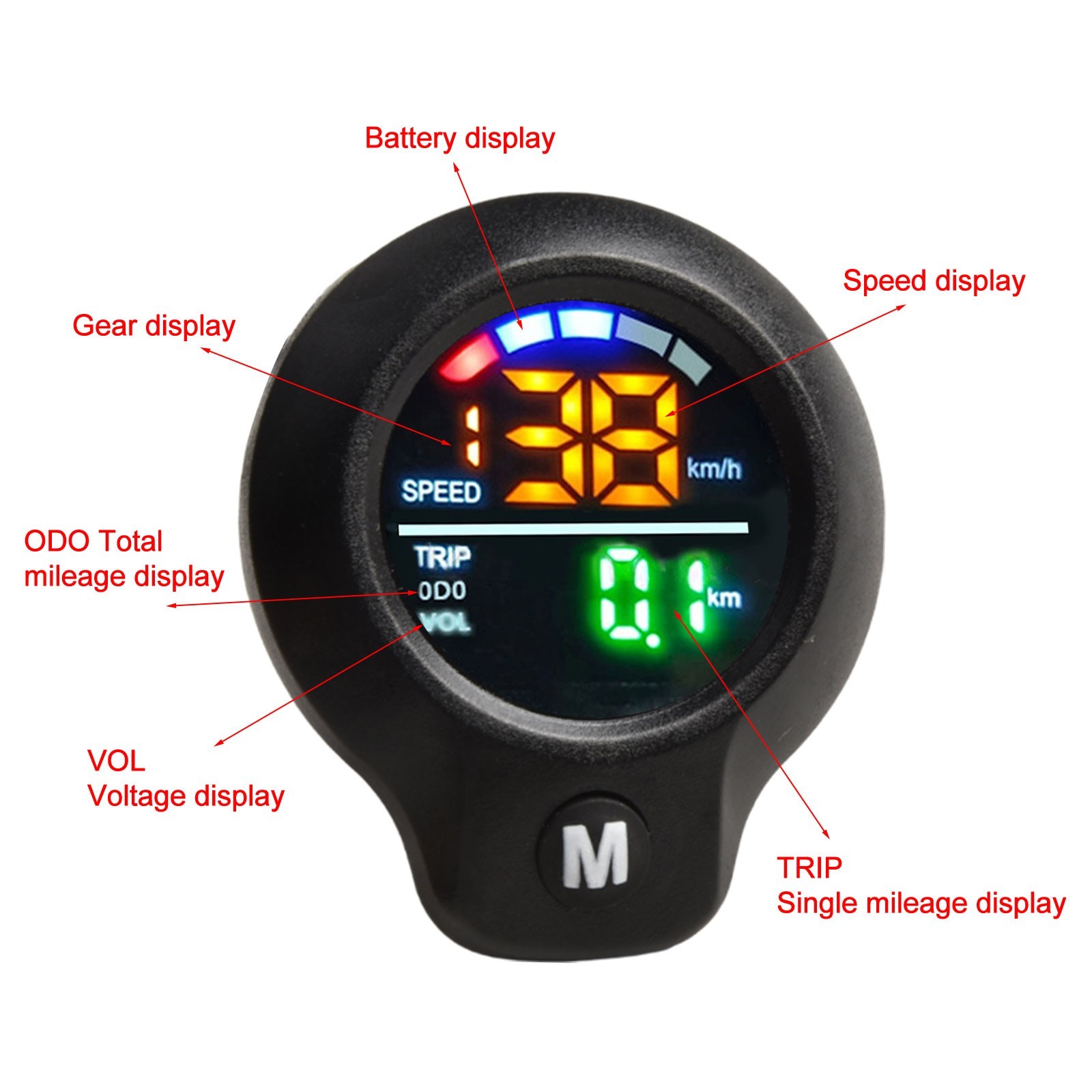 ABS Material Electric Scooter Speedometer with LCD Display and Mileage Tracking