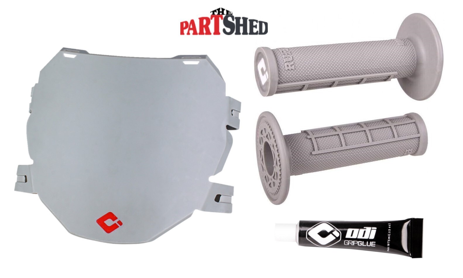 Downhill Mountain Bike Gray Number Plate & Gray Grip Set with Grip Glue ODI