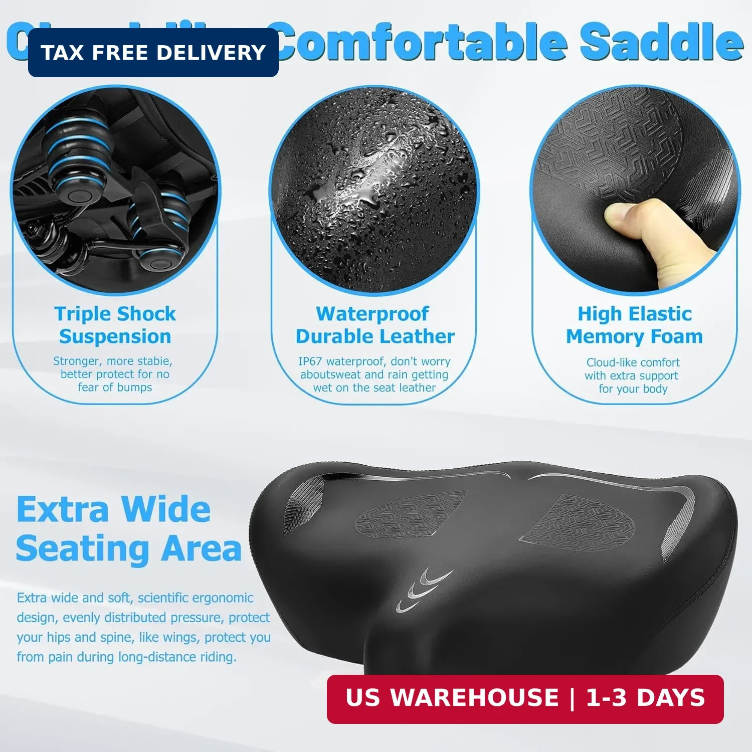 CDYWD Oversized Bike Seat for Men & Women Comfort, Extra Wide Bicycle Seat Cushi