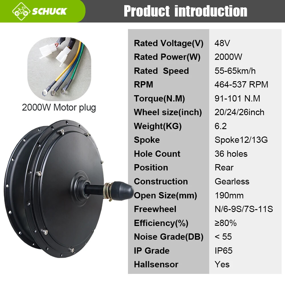20 24 26 Inch 48V 2000W Snow E-bike Fat Brushless Gearless Rear Wheel Hub Motor