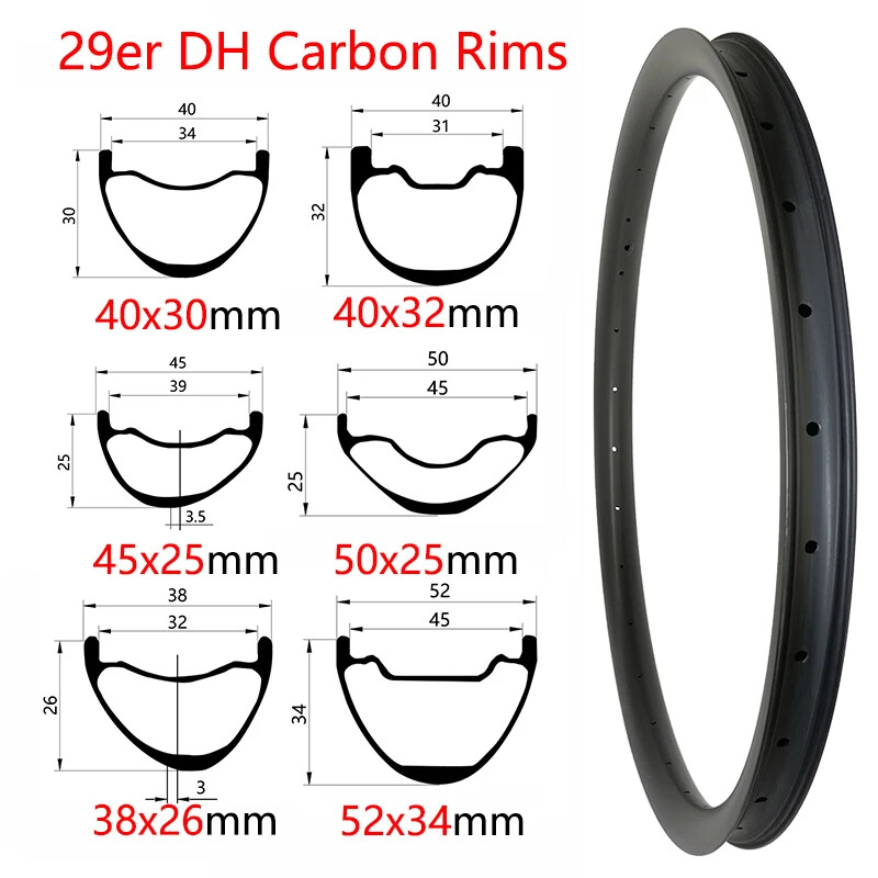 29er Downhill Mountain Bicycle Carbon Fiber Rims 40/45/50/52mm Width Tubeless
