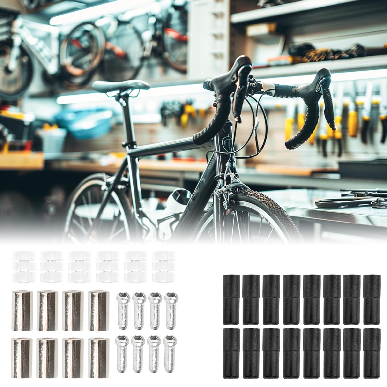 RAINFLOW 44PCS Bike Brake Cable Kit – Universal 2.5m x 5mm, Black