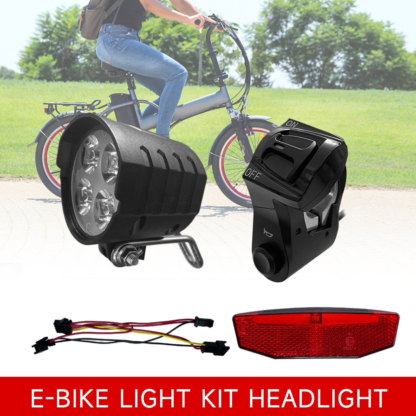 3 in 1 36V/48V/52V/60V kit e-Bike Light Kit Headlight& Tail Light with Horn