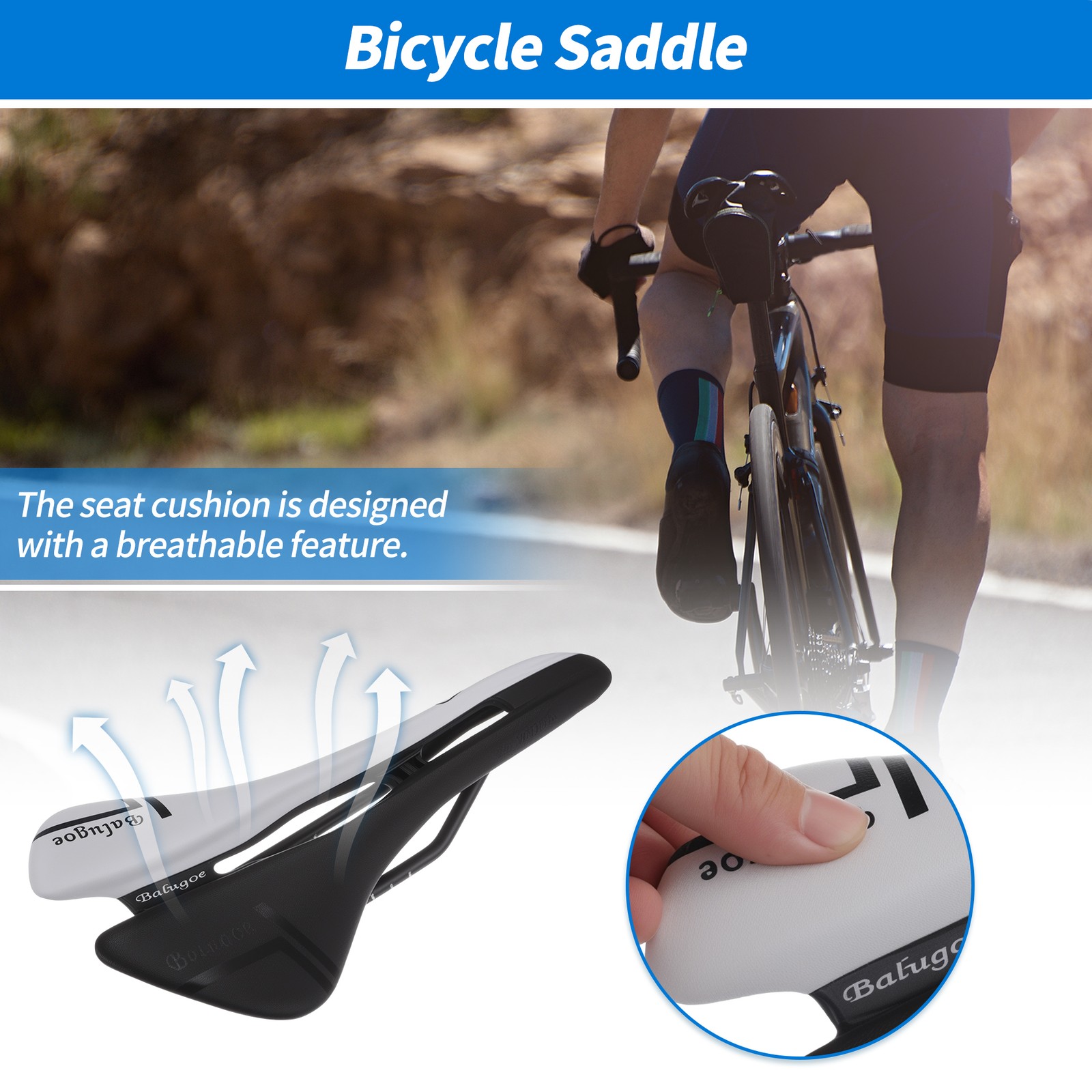 Bike Seat Cushion for Men Women EV Nylon Fiber Waterproof Saddle (Black & White)