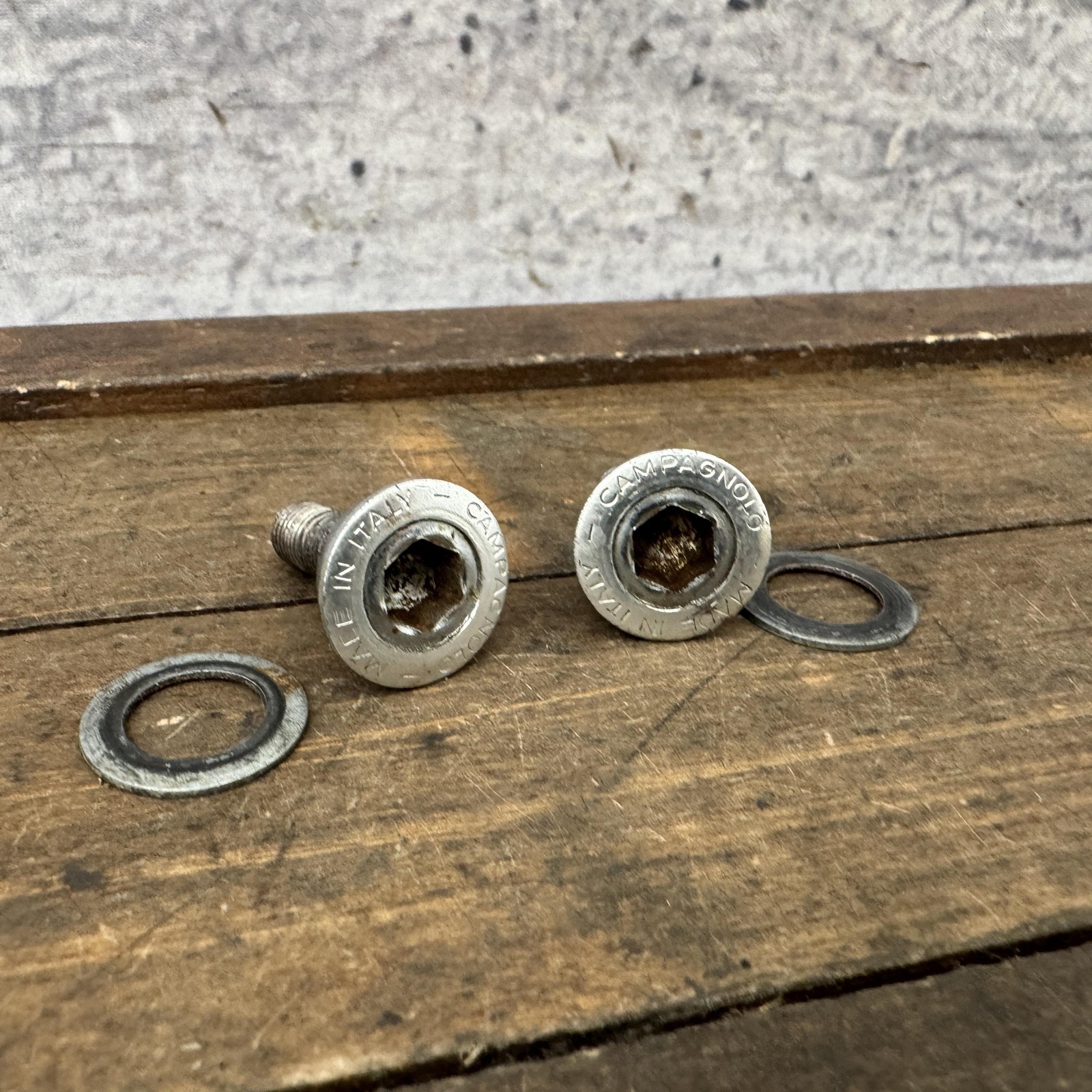 Vintage Campagnolo Crank Arm Fixing Bolts Pair Made in Italy Hex Allen Washers