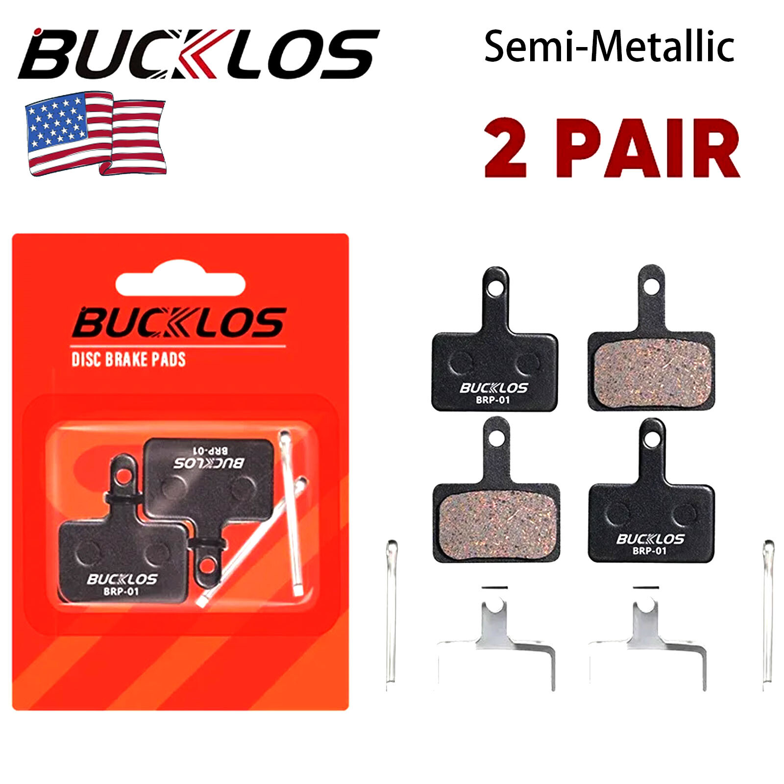 BUCKLOS 2Pairs Semi-Metallic Disc Brake Pad fit Shimano B01S B05S Tektro E10.11