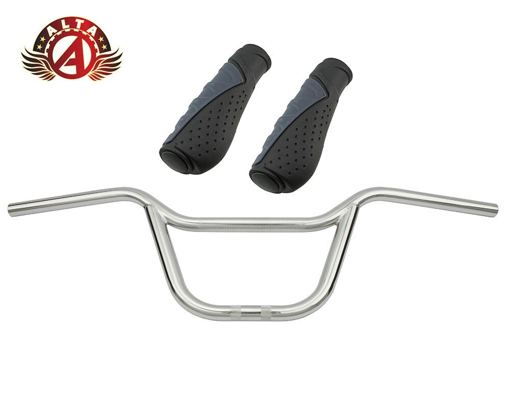ALTA U-Bar Old School Classic Chrome Handlebar W/ 135mm SPORTY ERGONOMIC GRIPS.
