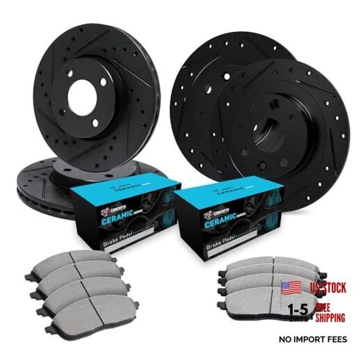 Front and Rear Brake Kit| Ceramic Brake Pads and Drilled Slotted Brake