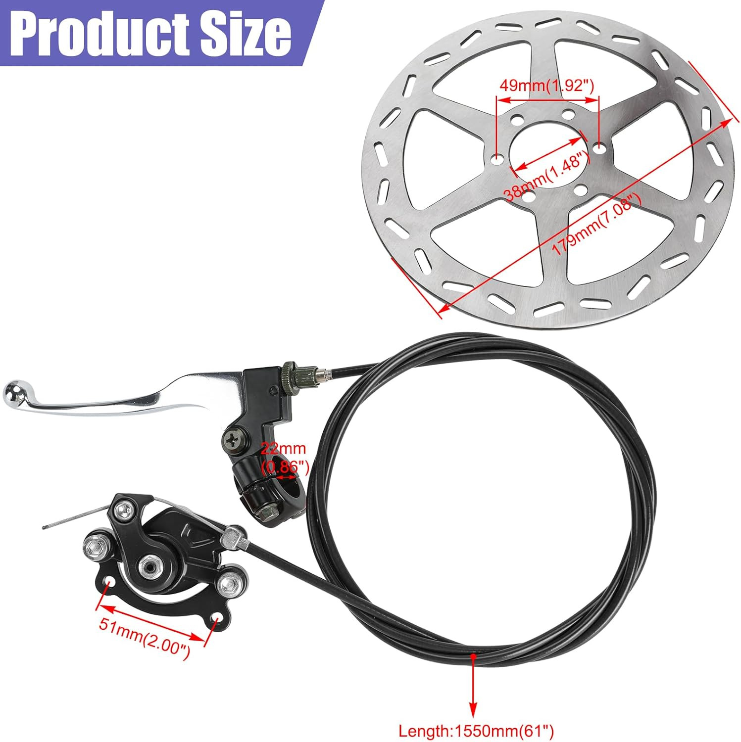 Mini Bike Brake Lever 180Mm Disc Brake Rotor + Rear Brake Caliper Replacement fo