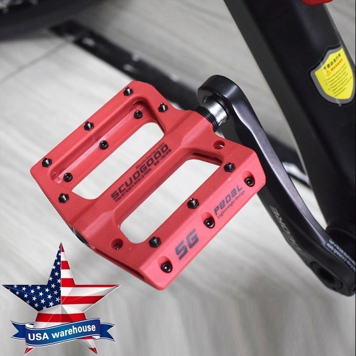 Road MTB Mountain Bike Fixie Bicycle Pedal Bearings Flat Pedals Polyamide Red