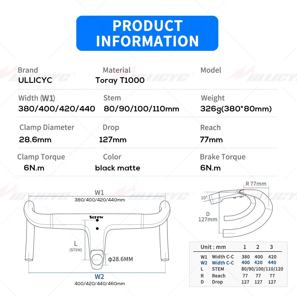 Road Bicycle Integrated Drop Bar Carbon 28.6mm Internal Routing with Spacers