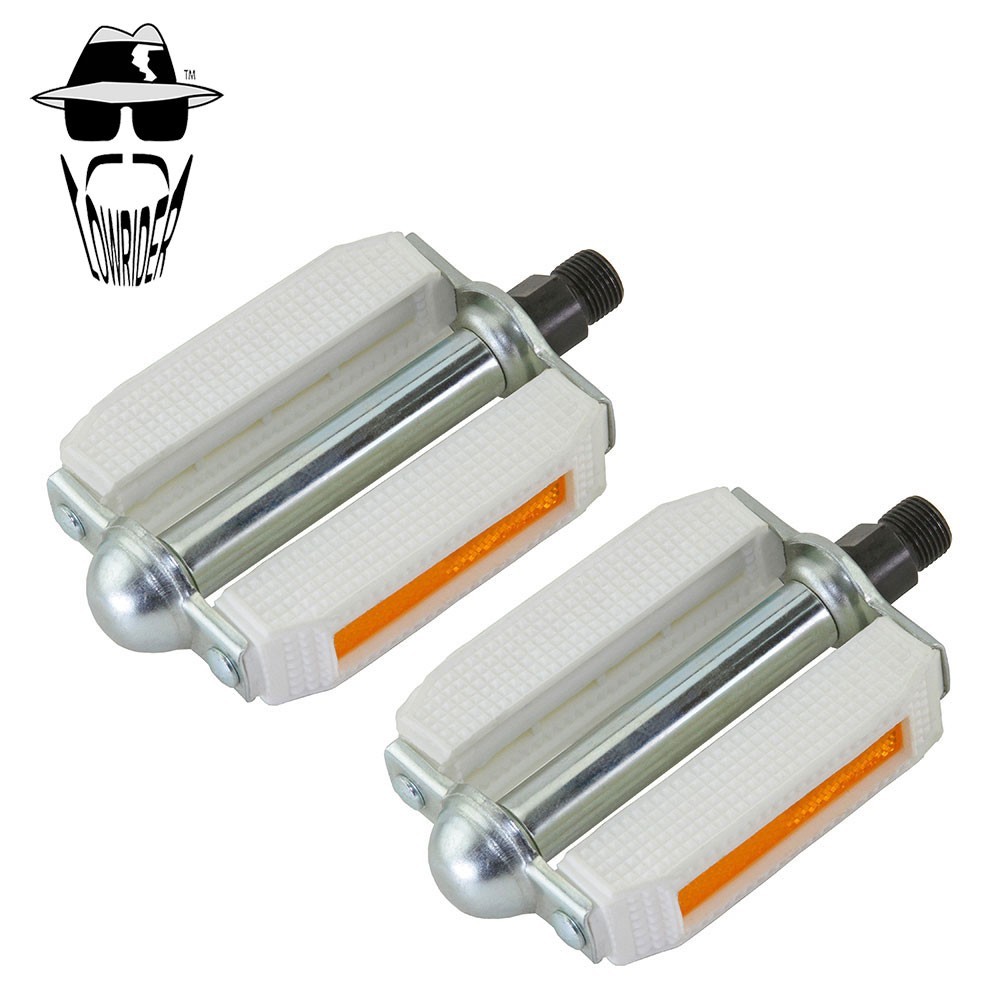 ORIGINAL LOWRIDER OL-507 Schwinn Style Torpedo Block Pedals White/Chrome 1/2″.