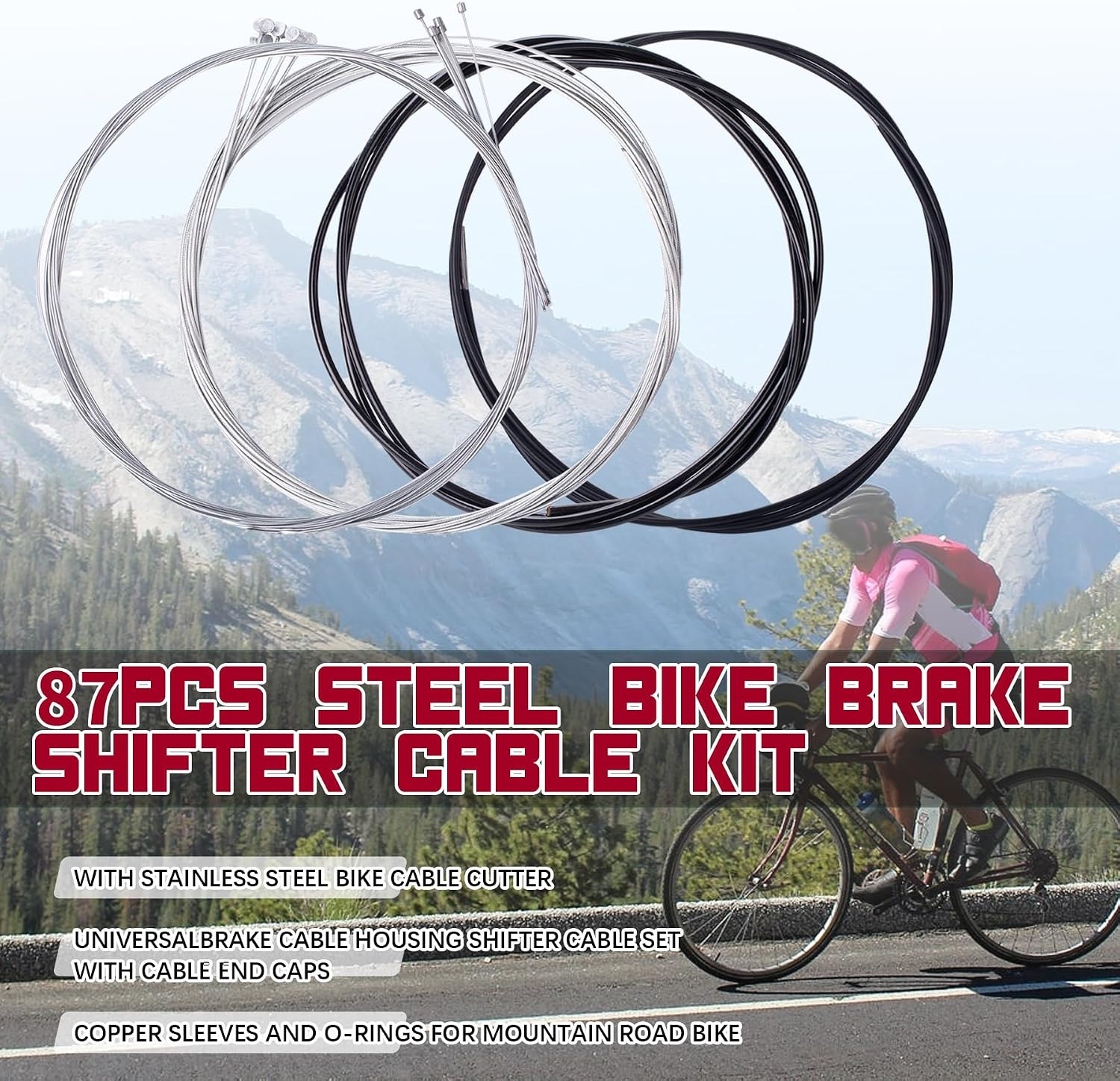 87Pcs Steel Bike Brake Shifter Cable Kit with Stainless Steel Bike Cable Cutter,
