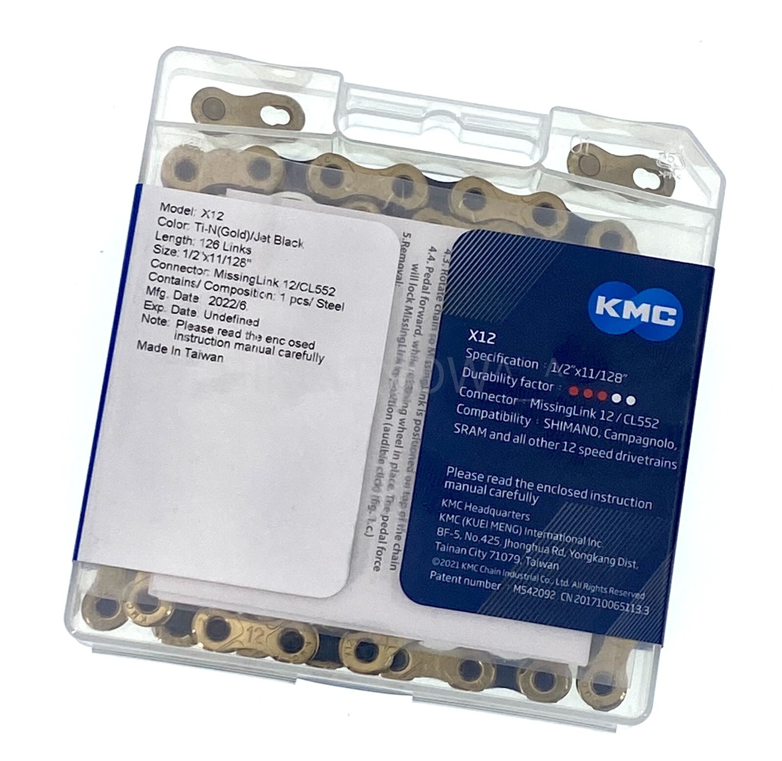 KMC X12 12 speed 126L MTB Mountain Bike Chain for SRAM Eagle,GX – Gold/Black