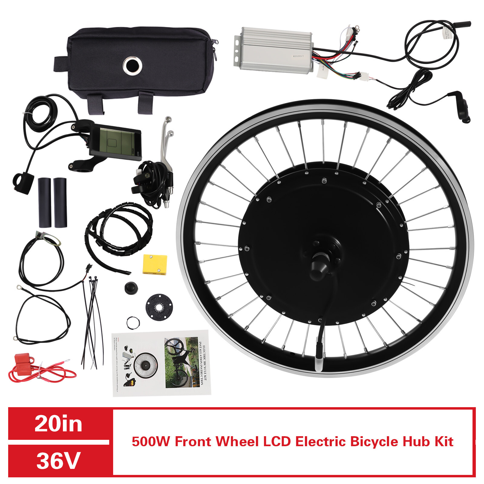 20 Inch Electric Bicycle Front Wheel Hub Motor E-bike Conversion Kit 500W 340RPM