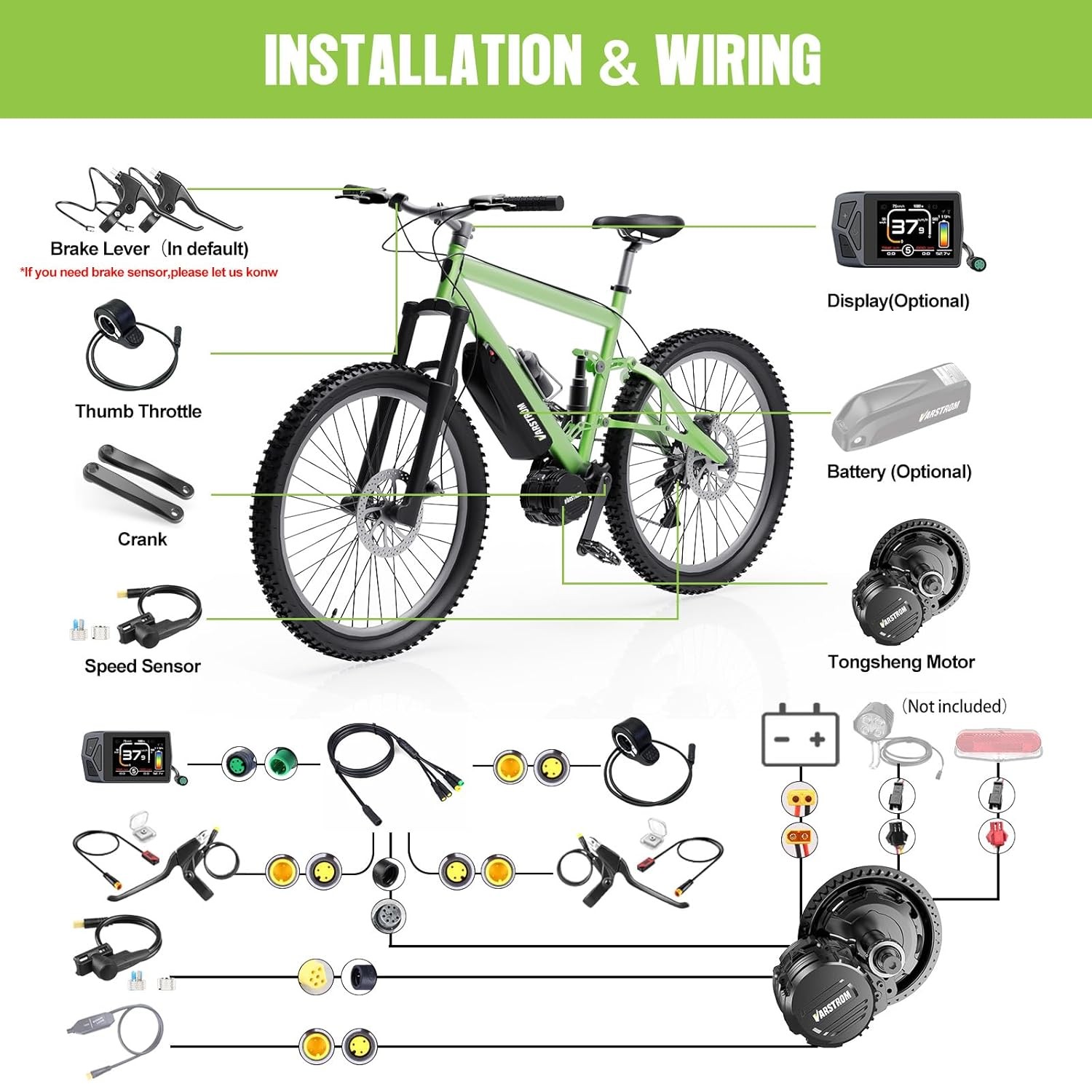 48V1000W Tongsheng Mid Drive Motor TSDZ16 Torque Sensor EBike Conversion Kits US