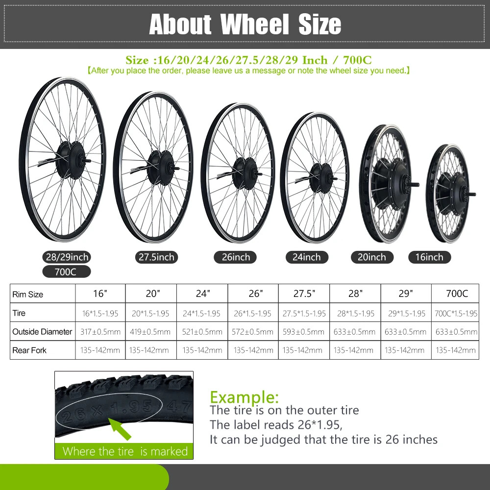 36V 48V 250W 350W 500W 1000W 1500W MTB Front Rear Hub Motor Ebike Conversion Kit