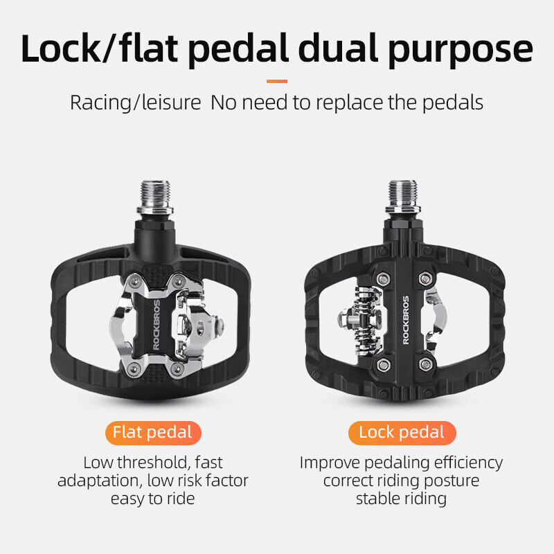 ROCKBROS MTB Lock/Flat Pedals Double Sealed Clipless SPD Cleats Ultralight Pedal
