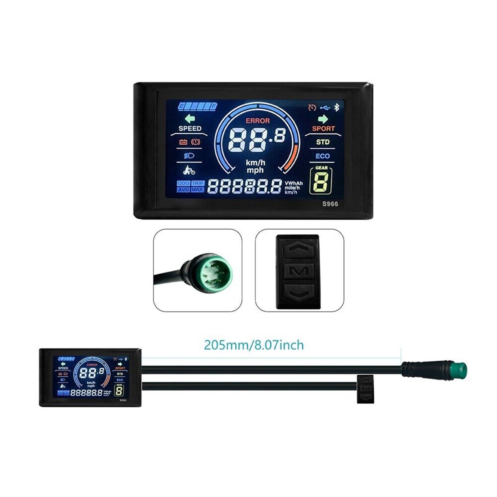 LCD-S966 E-bike Electric Colorful Display Control Panel Agreement No.2 24-72Vjh