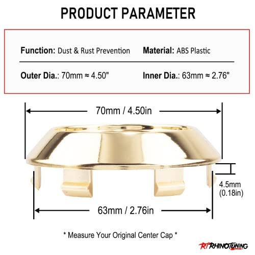 RT 70mm 2.76″ Wheel Center Caps Compatible with XXR 527 OD 70mm, ID 63mm Gold