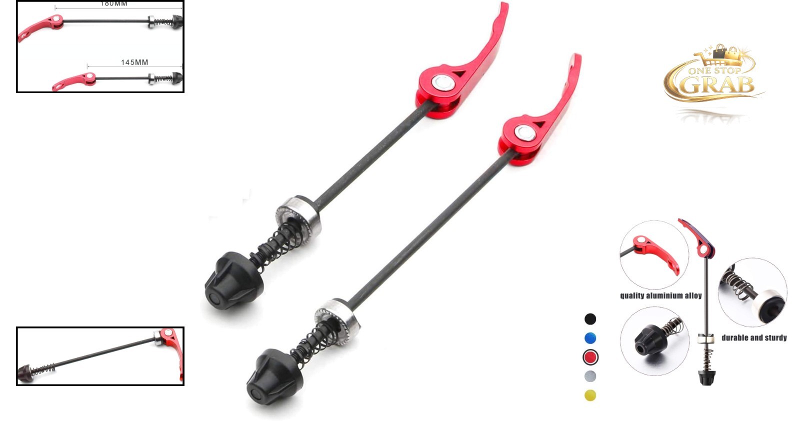 Red MTB Wheel Hub Skewers Pair Quick Release 145/180mm Steel Aluminum