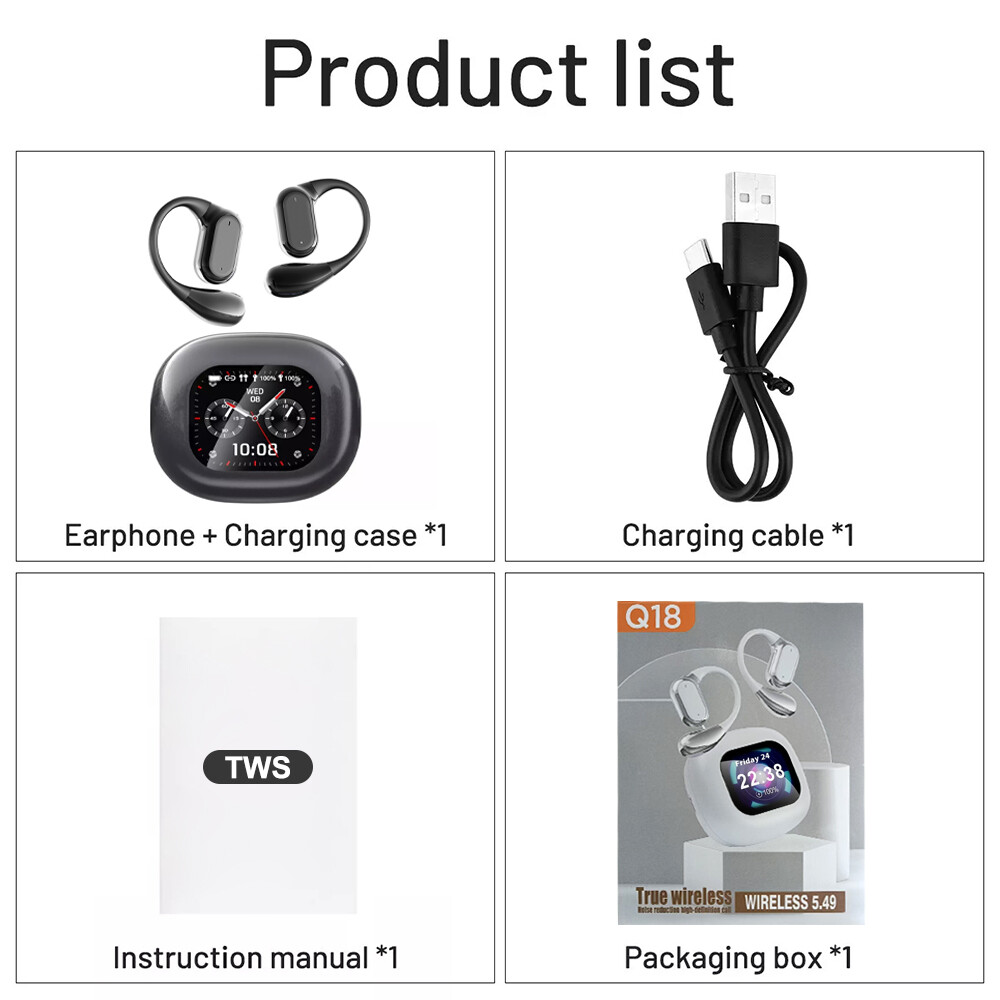 Bluetooth 5.4 Headphones Wireless Earbuds Open-Ear Sport Headset Touch Screen
