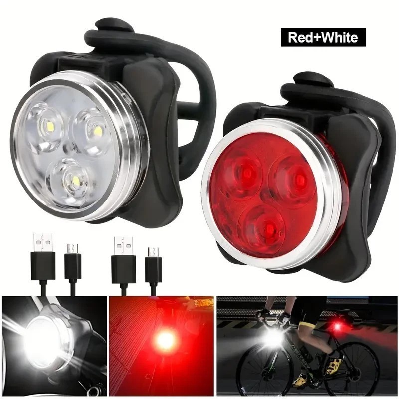 4x Mountain Bike Lights USB Rechargeable Bicycle LED Torch Front Rear + Lamp Set