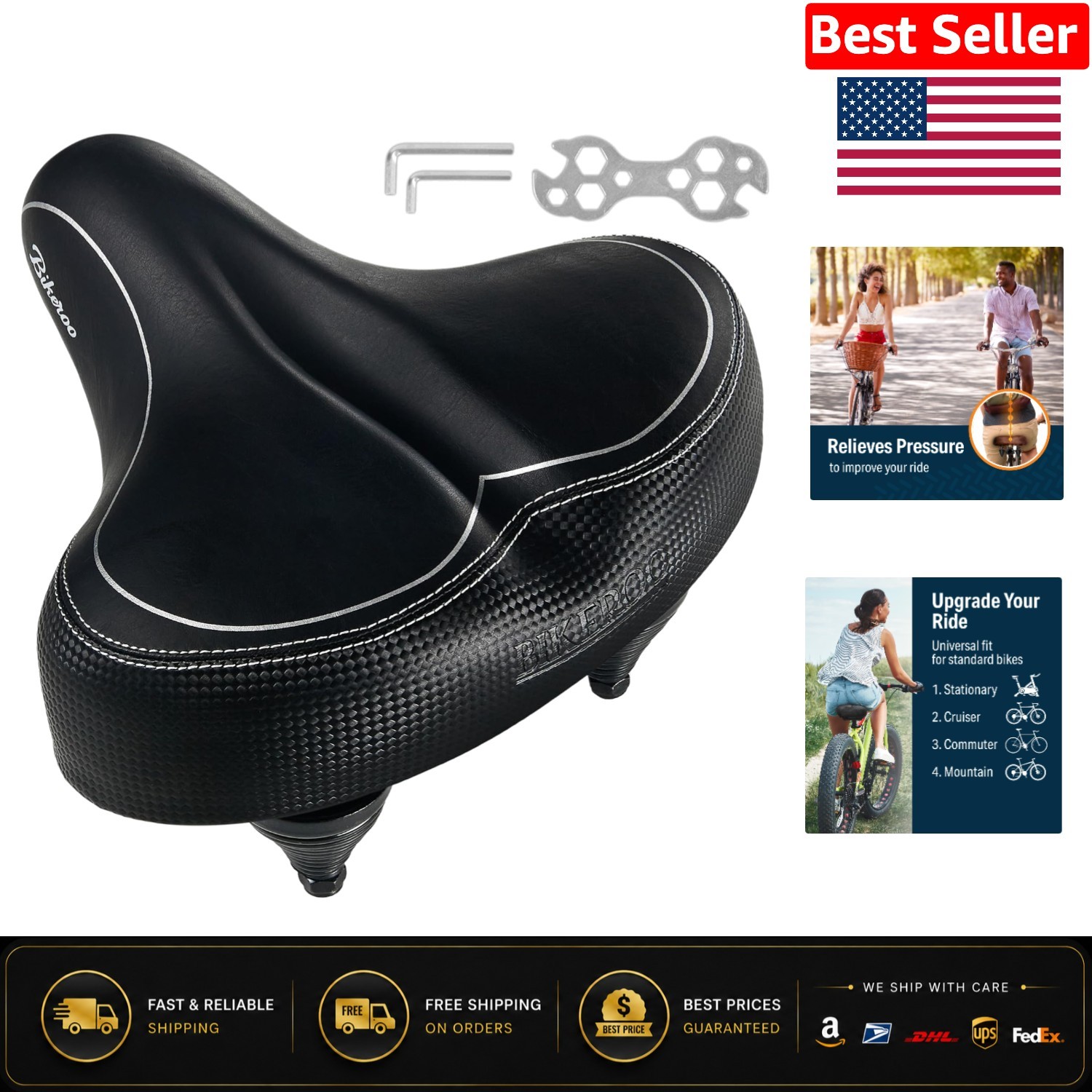 Heavy-Duty Wide Bike Seat – Memory Foam Comfort for 350 lb Capacity Riders