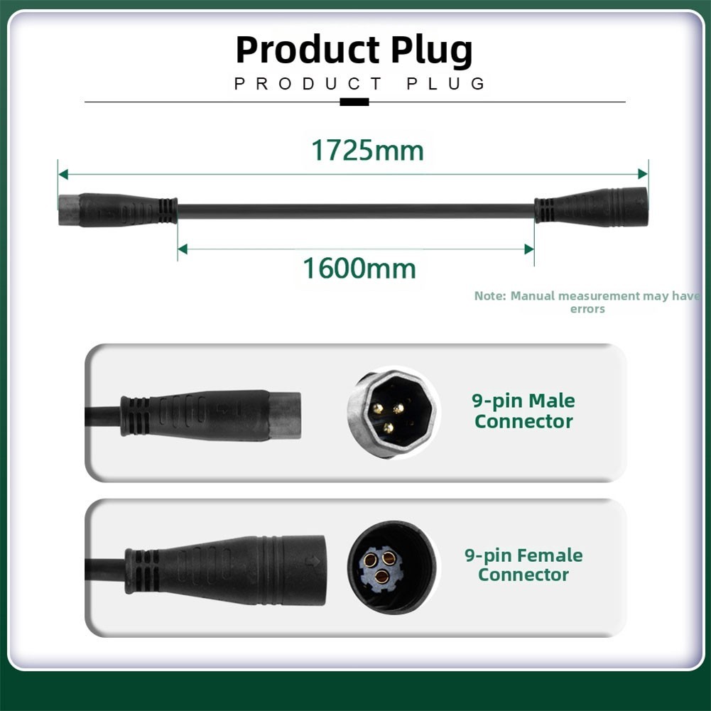 Electric Bike Motor Extension Cord 9Pin Connector Waterproof 160cm for E Bikes