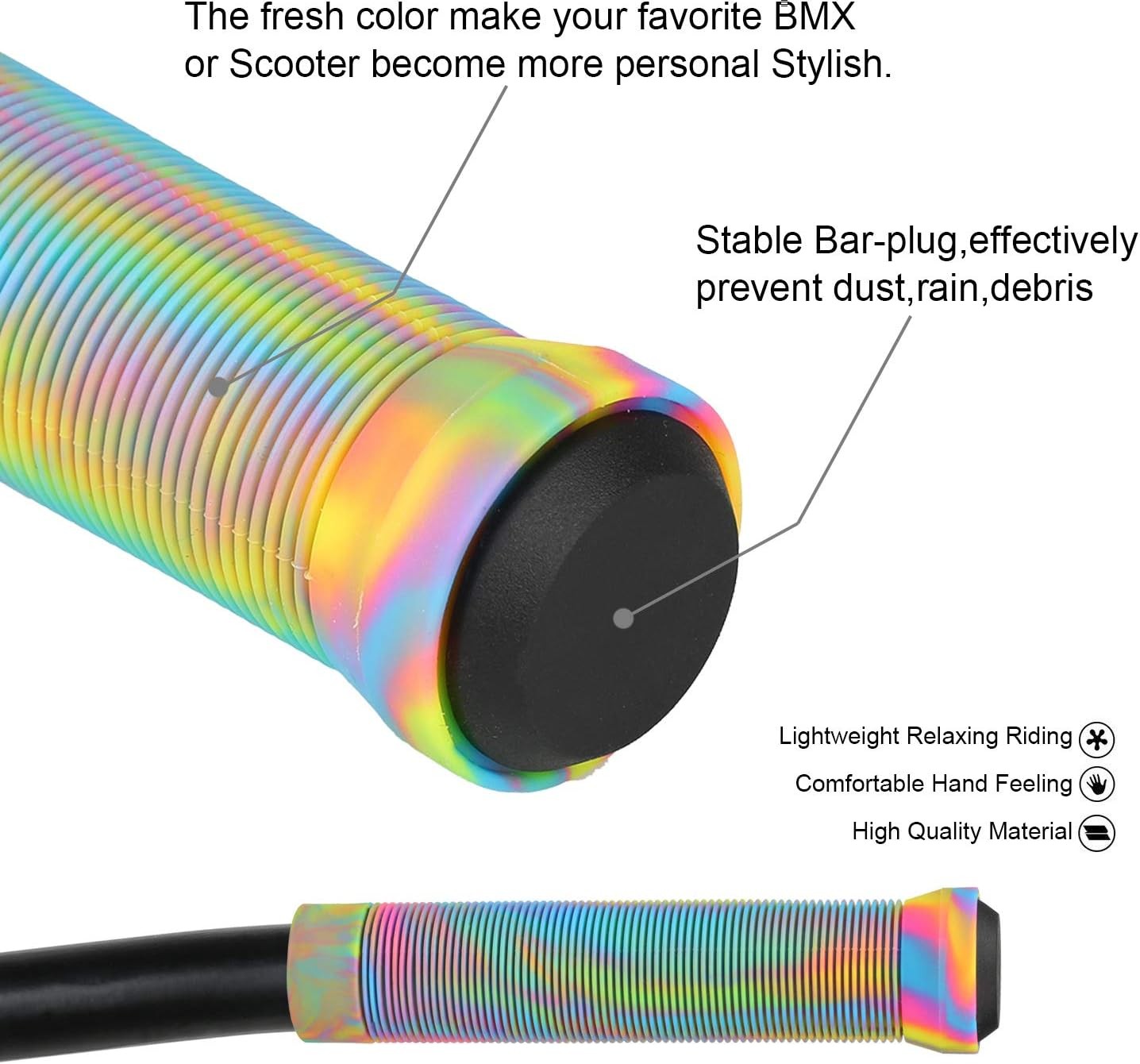 Scooter Grips – Mixed Color MTB & BMX Handlebar | 145mm 145mm, Rainbow
