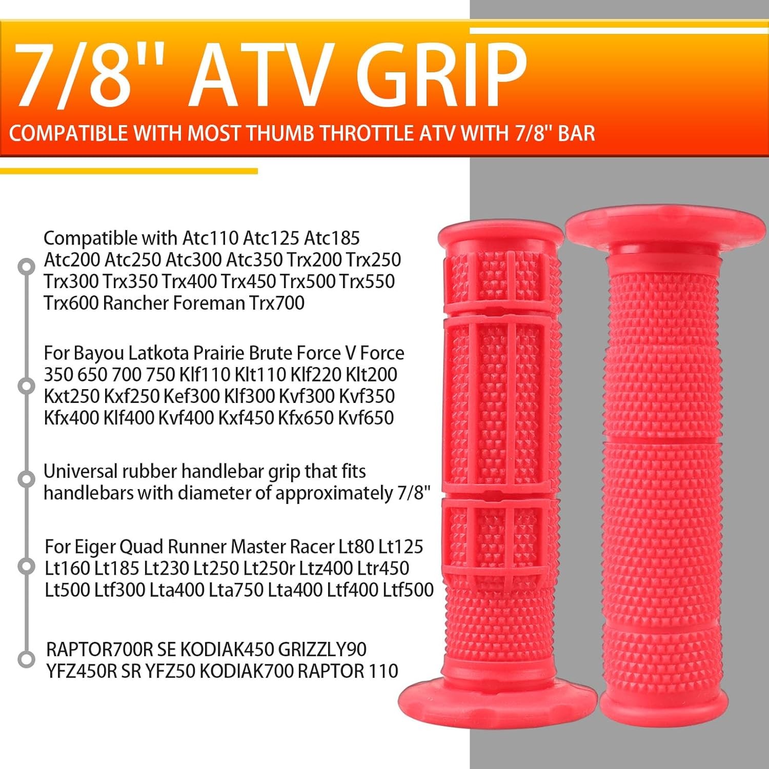 7/8» ATV Grips Upgrade Universal Handlebar Grips Soft Rubber Thumb Color: Red