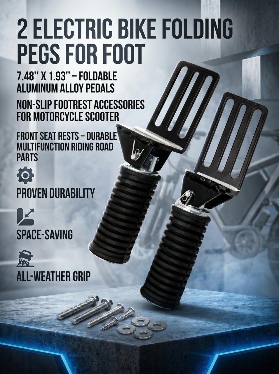 7.48» X 1.93» 2 Electric Bike Folding Pegs For Foot, Aluminum Alloy Pedals
