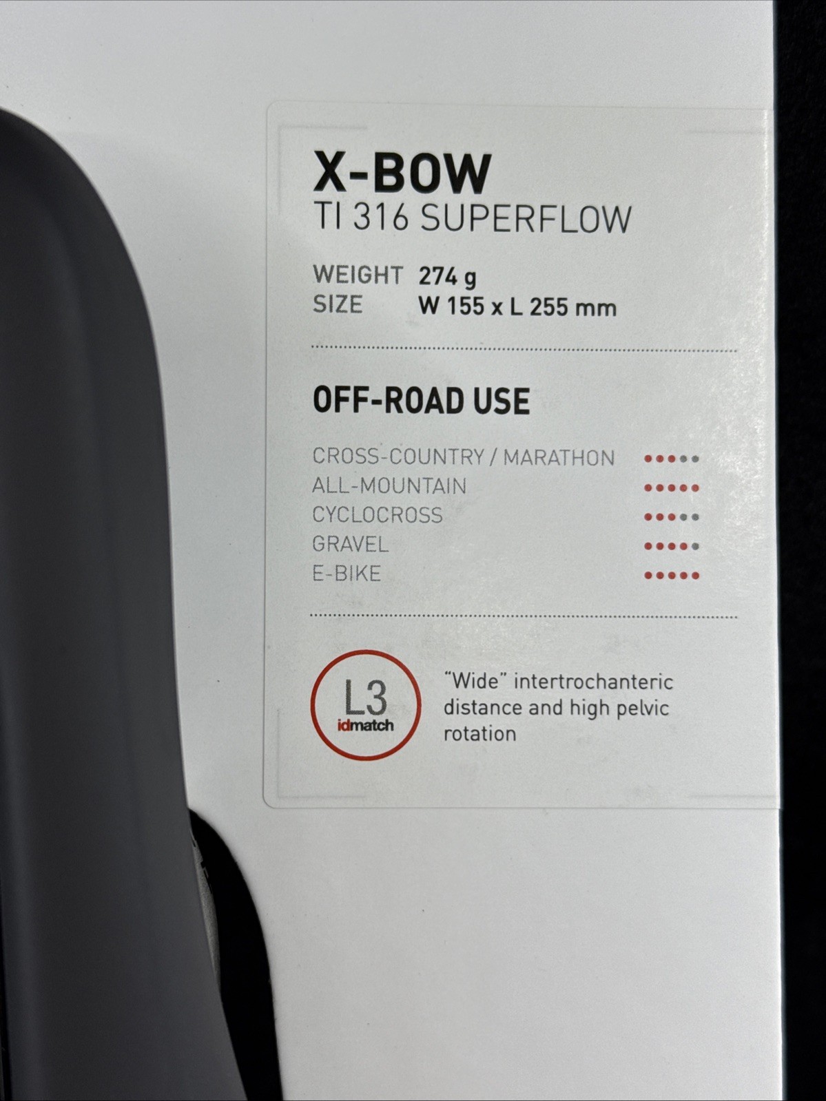 Selle Italia X-BOW Superflow Ti316 Rail Black L3 255mm x 155mm MSRP $120!