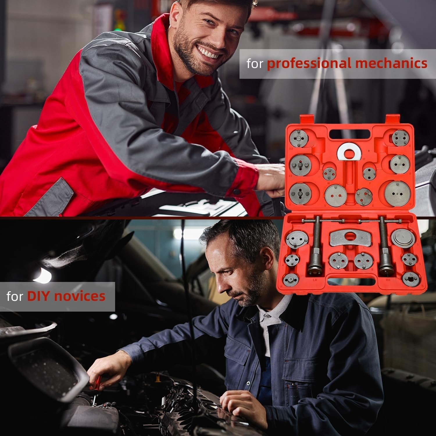 Complete 24 Piece Brake Caliper Tool Set with Adapters, Gloves & Storage Case