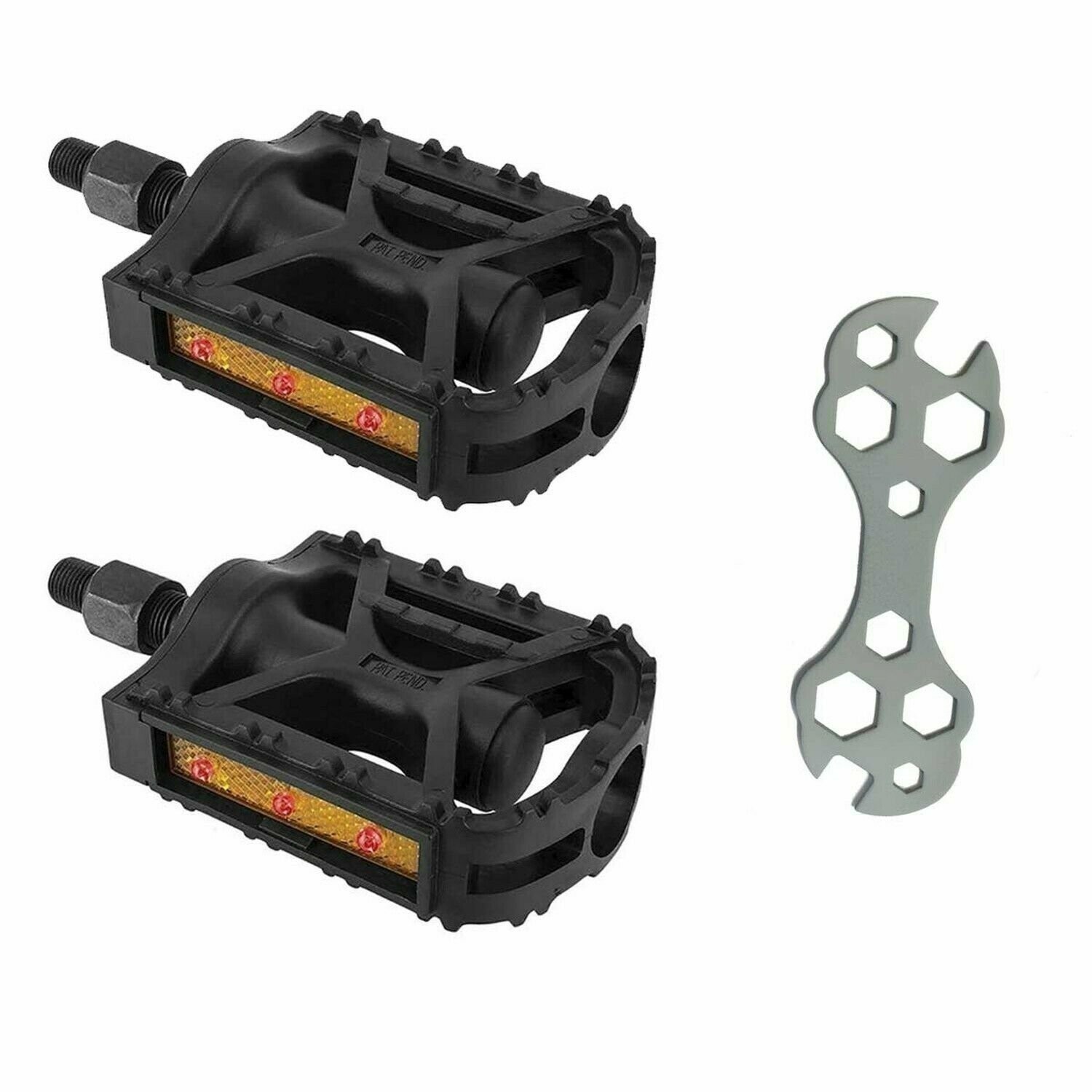 Flashing Red LED Night Time Reflective Safety Bike Bicycle Black 1/2 Inch Pedals