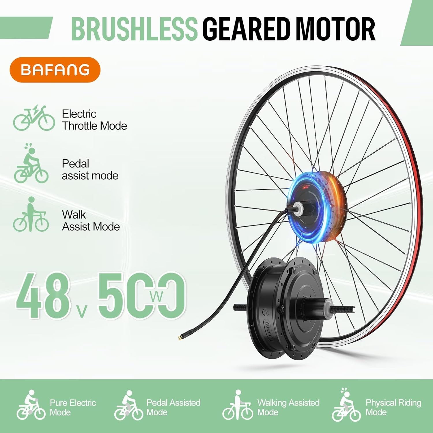 BAFANG 48V500W Rear Wheel Hub Motor 20″26″27.5» Cassette Ebike Conversion Kits