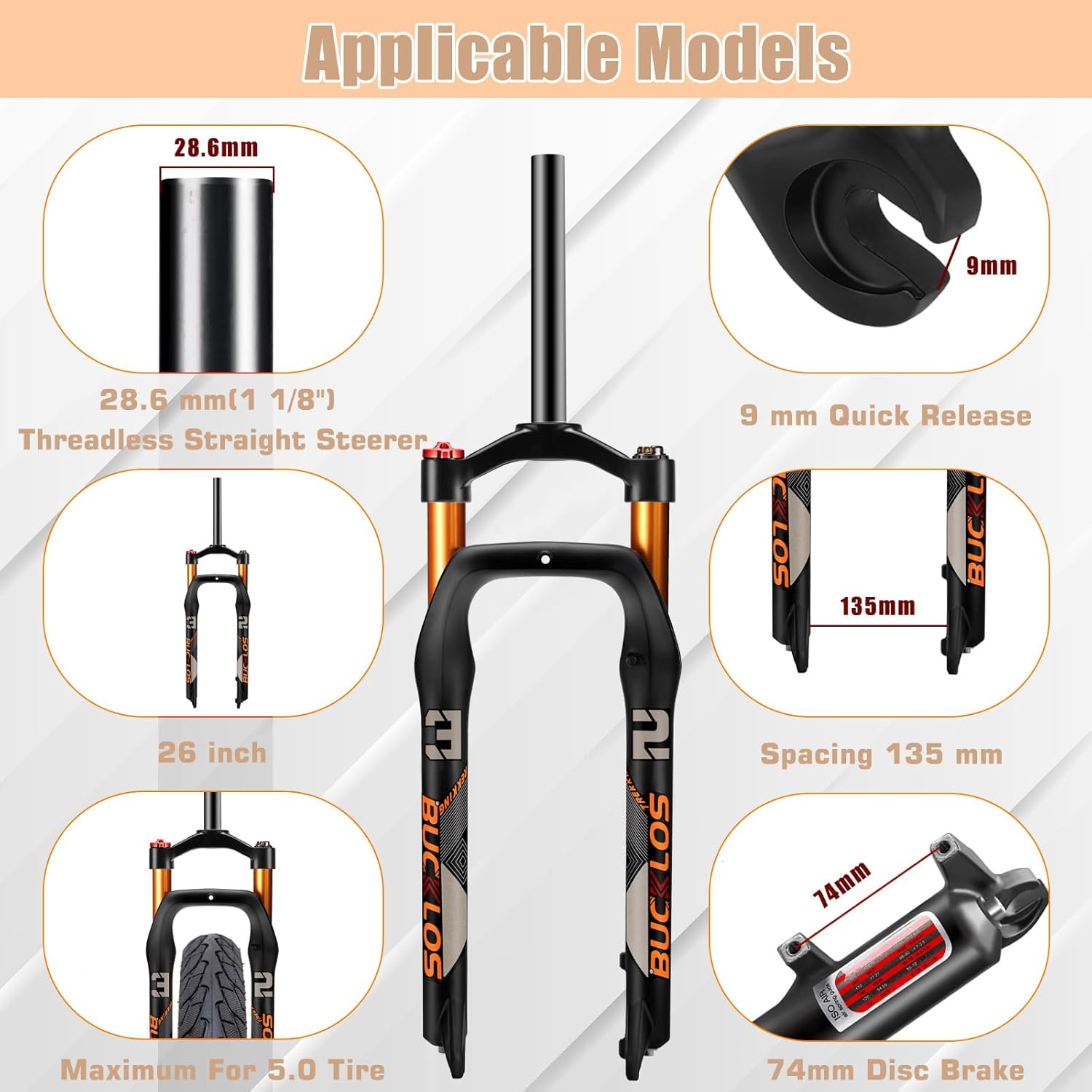 26 X 4.0 Inch Fat Bike Tire Air Suspension Fork 120Mm Travel, Spacing Hub 135Mm