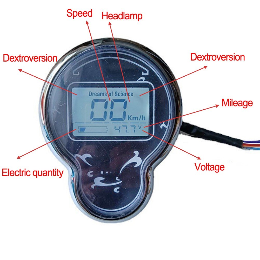 LCD Display Speedometer Screen For Ebike Electric Bike Scooter 48V 72V