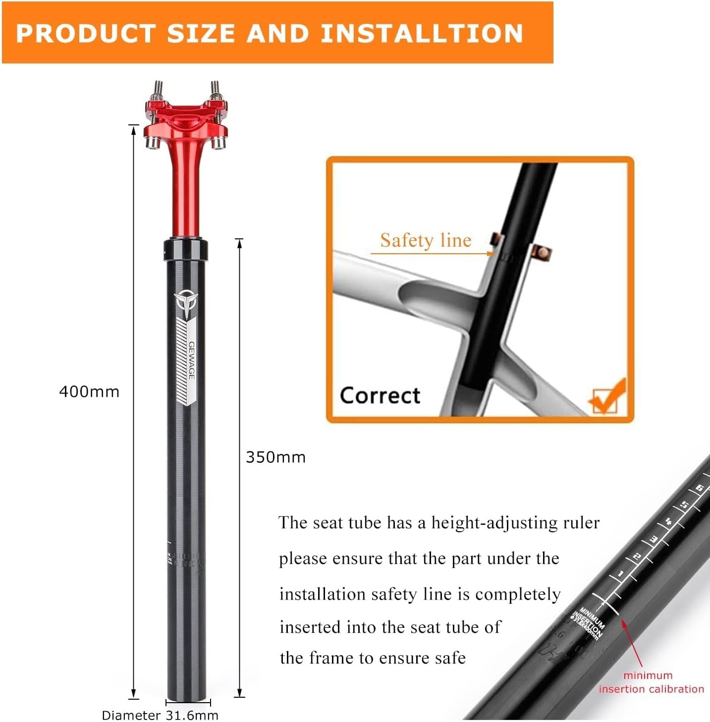 Suspension Seatpost for Bicycles – 27.2/30.9/31.6 X 400mm Shock Absorbing Bik…