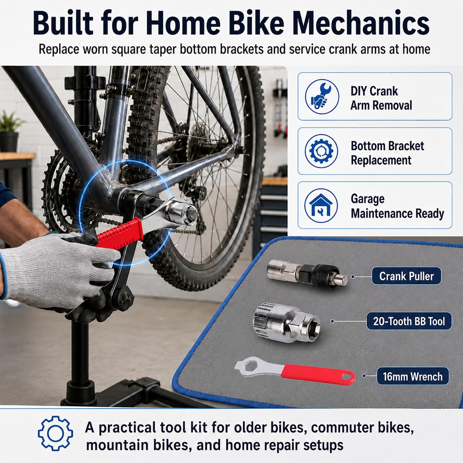 Bike Crank Puller Tool, Bicycle with Bottom Bracket General, sliver