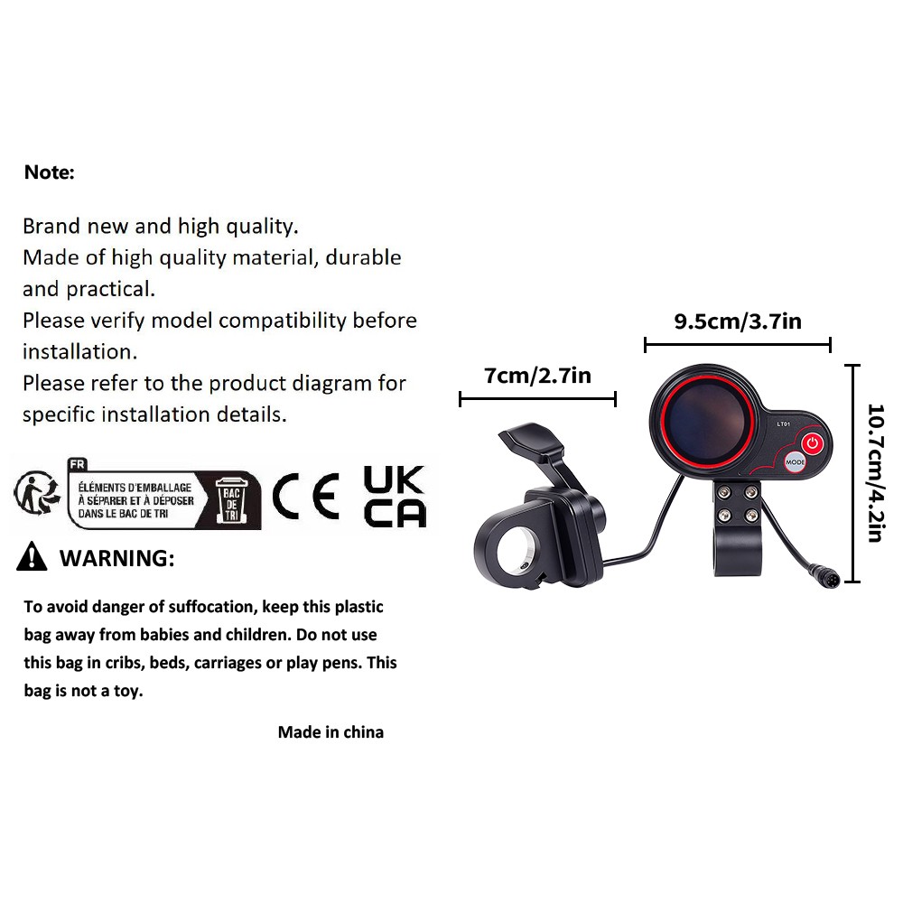 6pin LCD Meter Display Thumb Throttle NFC for ZERO 8 9 10 8X 10X E-Scooter Parts