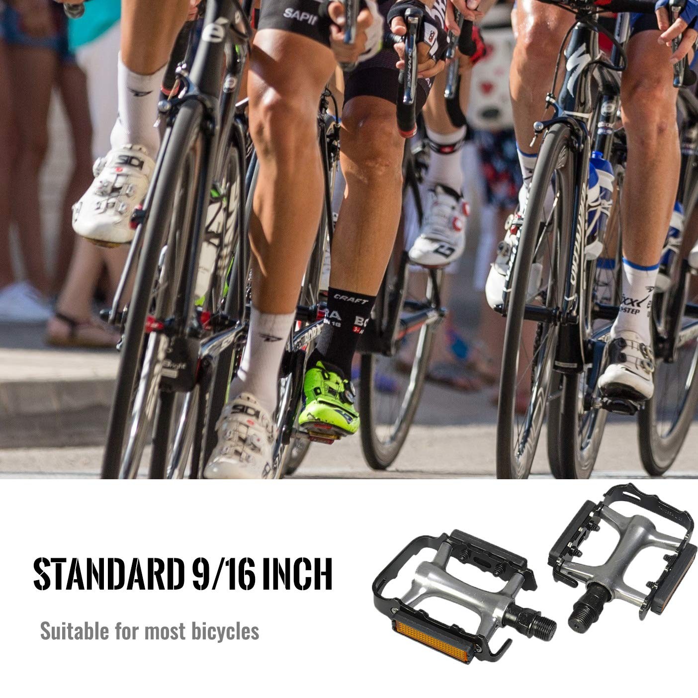 MOHEGIA Bike Pedals,MTB Flat Bicycle Pedal Sets,9/16 4.5*3.54*2.55, silver