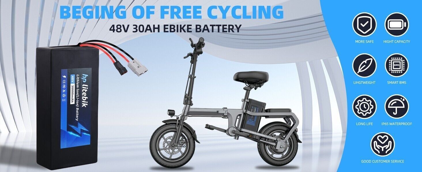 48V 52V 60V 72V Lithium Battery for 0W-3600W Ebike Electric Bike Scooter 20/30AH