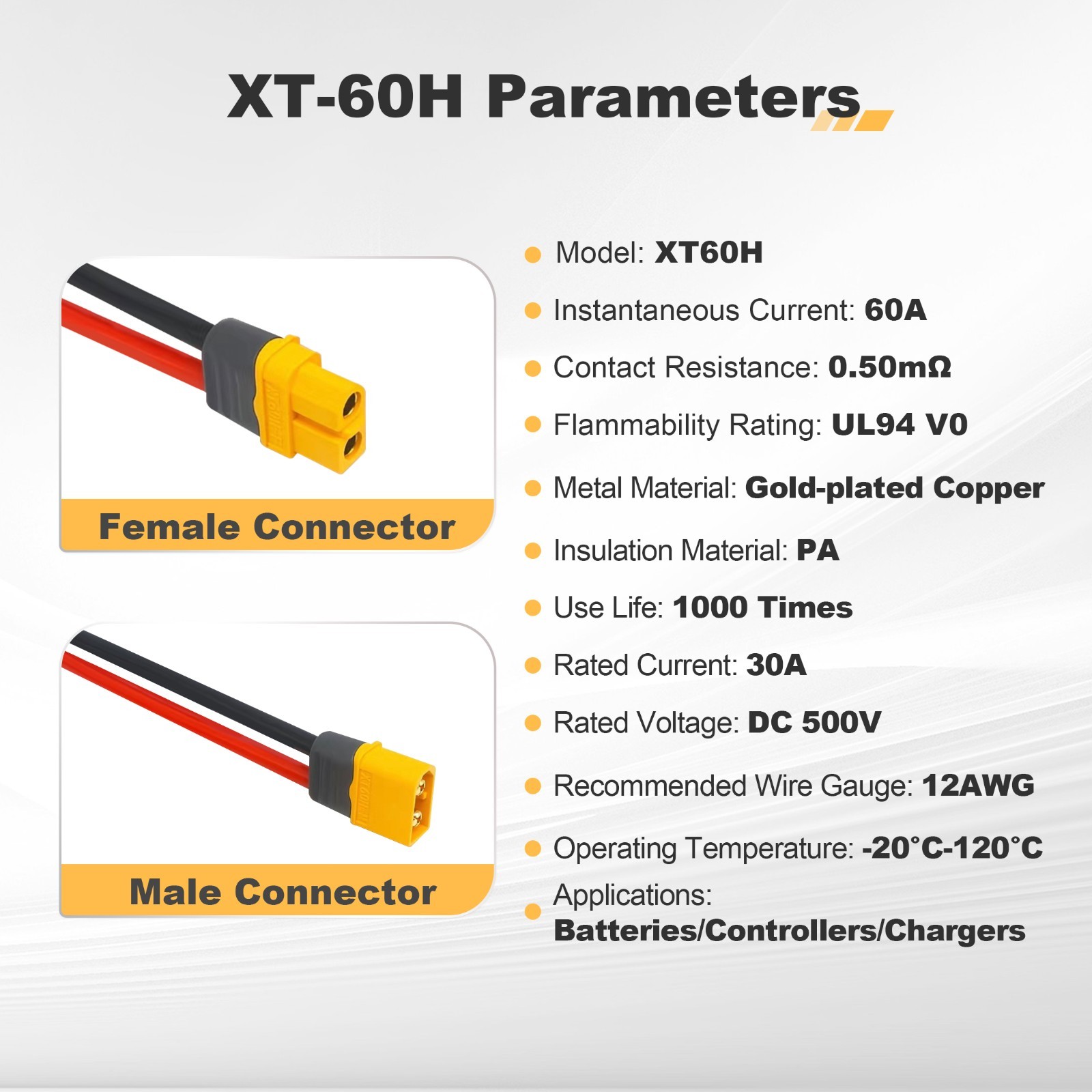 XT60 Plugs Solar Panel to Portable Power Station Ebike Battery Charging Cable