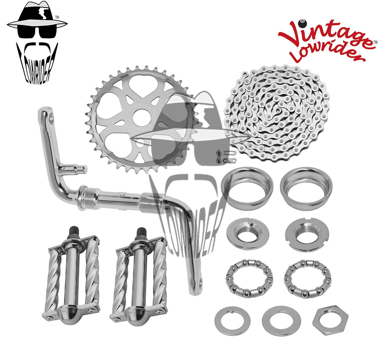 VINTAGE LOWRIDER – Regular CRANK PKG – Heart Square Twisted Pedal Chrome