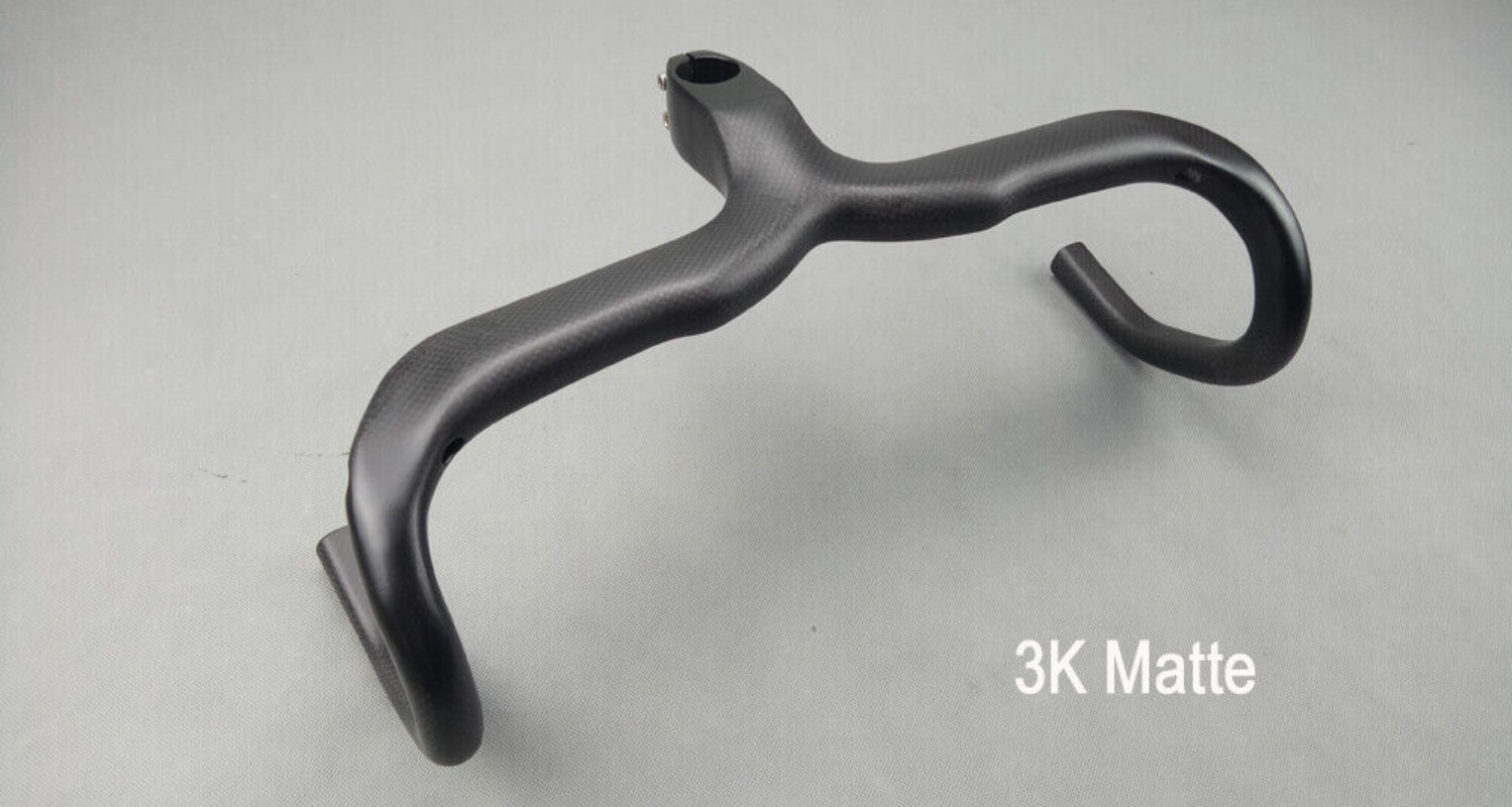 3K Full Carbon Road Bike Drop Bar Bicycle Integrated Bar Stem Handlebars 28.6mm