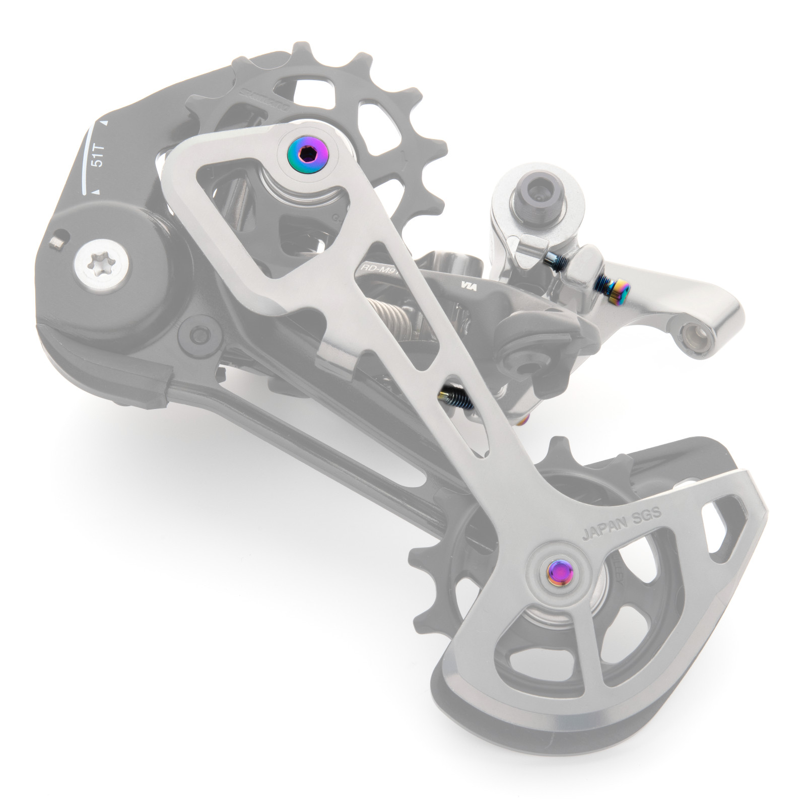 Oil Slick TITANIUM Rinbow Bolt Kit for Shimano XTR/XT/SLX Rear Derailleurs
